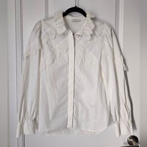 Sandro Paris White Ruffled Blouse, Size Small